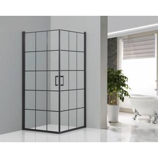 Nortiq Kalmar Brusehjørne, klar glas, sort profil med sprosser - 90 x 90 cm