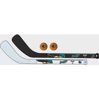 Franklin Sports San Jose Sharks Mini Hockey Knee Hockey Stick & Ball Set - 2 Stick & 2 Ball Combo Set - NHL Officielt licenseret produkt