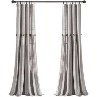 Frodig indretning linned knap vindue gardin panel single 40 """" w x 95 """" l sort / hvid - landgardiner - rustik indretning - farveblok moderne bon