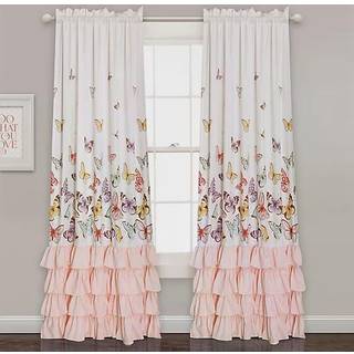 Frodig indretning Flutter sommerfugl gardiner | Ruffle Print Design Window Panel Set til Lope Dining Soveværelse (par) 84 X 52 Pink