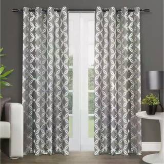 Eksklusive boliggardiner-EH7920-02 2-X84G Modo Metallic Geometric Window Curtain Panel Pair With Grommet Top 54x84 Black Pearl 2 Piece