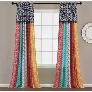 Lush Decor Boho Patch Window Curtain Panel Pair 95 """" L X 54 """" W Orange/Navy