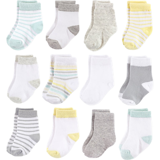 Hudson Baby Unisex Cotton Rich Newborn and Terry Socks Neutral Stripe 6-12 måneder