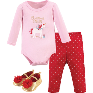 Hudson baby unisex baby bomuld bodysuit pant og sko s?t magisk jul 12-18 m?neder