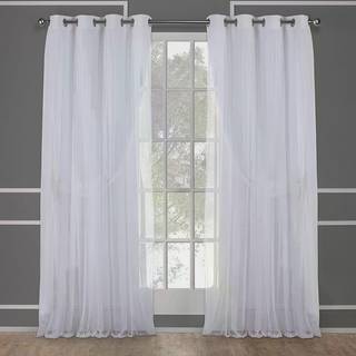 Town & Country Luxe Exclusive Home Catarina Layered Solid Room Darkering Blackout og Sheer Grommet Top Curtain Panel Pair 52x96 Winter White 2 Co