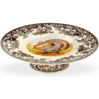 Spode Woodland Footed Cake Plate with Turkey Motiv - 10,5 tum rund kakestativ för Thanksgiving Bröllopsfirande - Porslinskakan för eleganta höst-