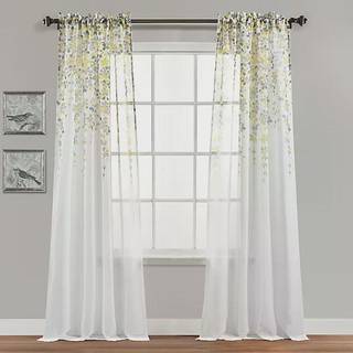 Frodig indretning gr?dende blomster rene vinduesgardiner panel s?t til stue spisestue sovev?relse (par) sheers gul og gr?