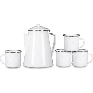 Stansport Enamel Percolator Kaffekande & 4 kruss?t (11230-03) Hvid