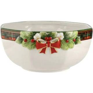 Spode Christmas Tree Figurine Tartan Octagonal Bowl (9in)- Keramisk (22 karat guld)