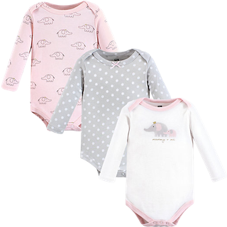 Hudson baby unisex baby bomuld langærmet bodysuits Pink Gray Elephant 3-Pack 9-12 måneder