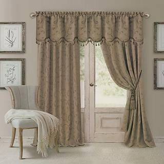 Elrene Home Fashions Mia Jacquard Scroll Blackout Window Curtain 52 """" X 95 """" (1 panel) Taupe