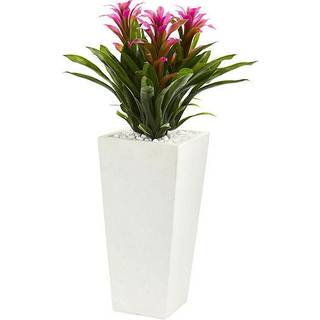 N?sten naturlig tredobbelt Bromeliad kunstig plante i White Tower Planter