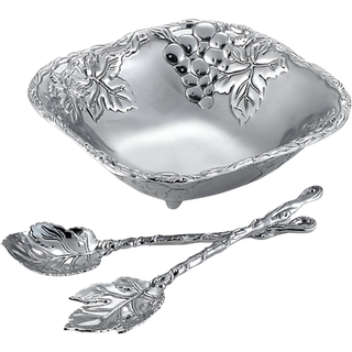 Arthur Court Designs Metal 3-PC Druesalats?t sk?l og server i druem?nster sand st?bt i aluminium med kunsth?ndv?rkskvalitet h?nd poleret design p