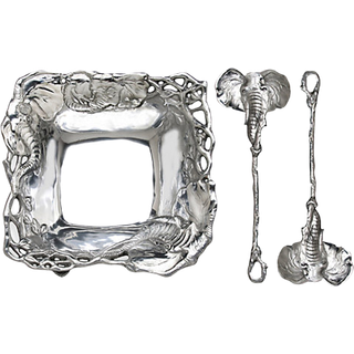 Arthur Court designer aluminiumsmetal elefantsalat/frugt serverende sk?l og madservere s?tter 3-stykke servere og sk?l 9,75 tommer diameter