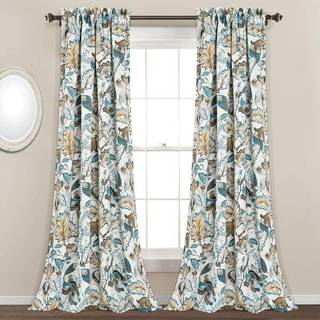 Frodig indretning Cynthia Jacobean Light Filtrering Vindue Gardinpanel Pair 84 """" X 52 """" + 2 """" HEADER TURQUOISE/NEUTRAL