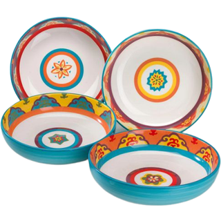 Euroceramica Galicia Andalusian-inspirerade samling Pasta skålar Uppsättning av 4 livliga olika mönster Multicolor Design