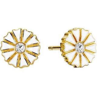 LUND Marguerit ørestikker i forgyldt med hvid emalje og zirkon, Ø7,5mm