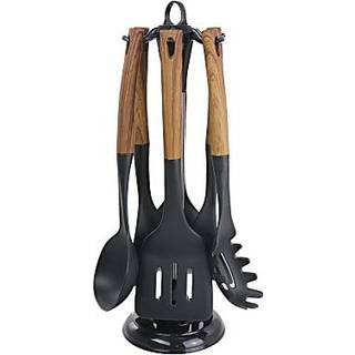 Megachef nylon værktøjskogegruerethed sæt 7 stykker sort og træstruktur