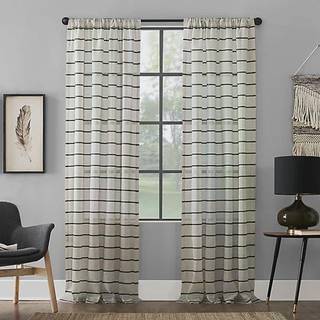 Clean Window Twill Stripe Anti-Dust Allergy/Pet Friendly Anti-Dust Sheer Curtain Panel 52 """" X 95 Hvidt/linned