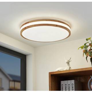 Lindby LED-loftlampe Emiva, 50 cm, CCT, fjernbetjening, træ