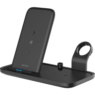 DELTACO 2-i-1 Trådløs Oplader Station - 10W - Sort