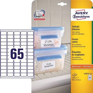 Avery L7971-25 Fryser labels -50oC to +70oC, 38,1x21,2 65 pr. ark, 25ark