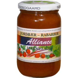 Jordbær, Rabarbermarmelade Økologisk - 400 gram - Søbogaard