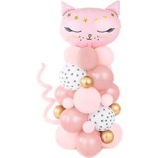 1 stk. Ballonbuket med kattemotiv, pink og guld, 83 x 140 cm, DIY sæt fra Partydeco
