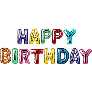 Folieballoner 'Happy Birthday' Multifarvet 13 stk. (Rød, 36cm)
