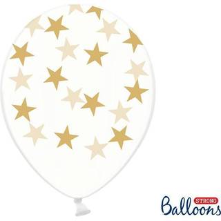 50 stk. Latexballoner krystal klar med guldstjerner – Luksus dekoration til fest 30 cm