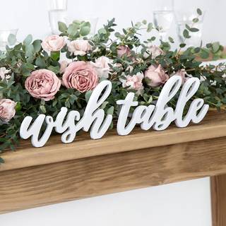 Træskilt Wish table - hvid 40x10cm