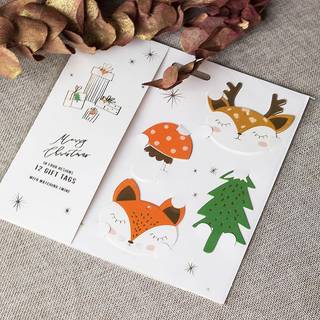 12 stk. skovtema gave tags med guld snor i forskellige designs og farver til alle anledninger
