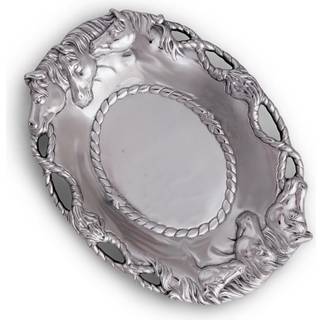 Arthur Court Aluminium Equestrian Horse Oval Bakke 14 x 10 tommer - h?ndlavet med rebdetaljer perfekt til hesteventilfans eller ranchbegivenheder