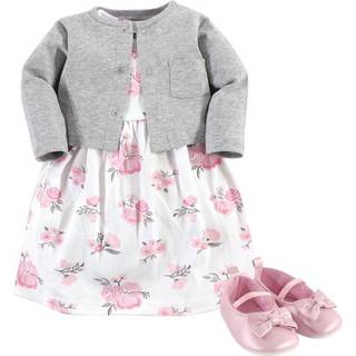 Hudson baby baby pige bomuld kjole cardigan og sko s?t lyser?d gr? blomster 0-3 m?neder