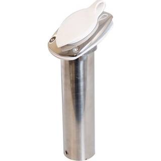Stangholder til båd (indbygget), til 1 fiskestang, med vinklet flange + låg, rustfrit stål AISI 316, sølv / hvid