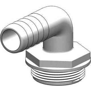 Slangnippel TruDesign Aquavalve Tails, komposit, vinklet 90°, 1 1/2" G (BSP) (udvendig) til 1" (25 mm) slange, hvid
