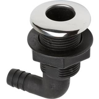 Skroggennemføring til slange med rustfri hætte, plast, vinklet 90°, kuplet, G 1 1/4" (BSP) til 32 mm (1 1/4") slange, sort