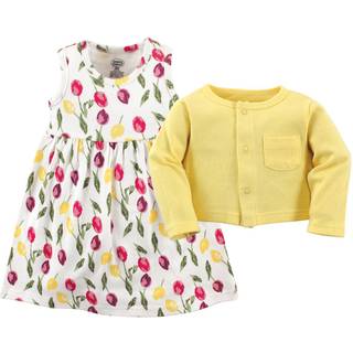 Luvable Friends Baby and Toddler Girl Dress and Cardigan Tulips 3-6 måneder