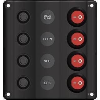 Strømafbryderpanel / sikringspanel AAA Wave, 12 V, 15 A, 4 afbrydere, med automatsikringer