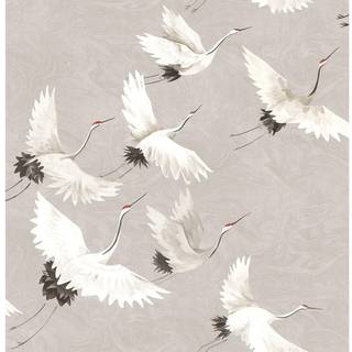 NuWallpaper NUS3678 Halcyon Peel & Stick Gråt tapet - Beroligende marmoreret grå farve med hvidt kranmotiv (205 in x 18 ft)