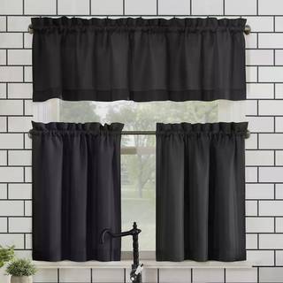 Nr. 918 Martine Microfiber Semi-Sheer Rod Pocket Kitchen Curtain Valance and Tiers Set 54 """" X 36 """" Taupe