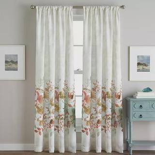 CHF akvarel blomsterprint flip over stanglommen enkelt gardinpanel 84 i naturlig