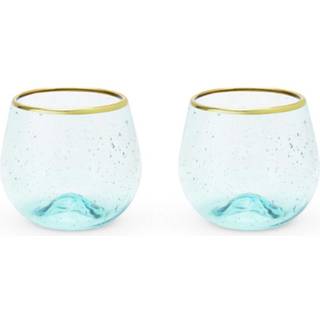 Twine Aqua Bubble Gold Rim Stemless Wine Glasses Toned Glass Set p? 2 12 oz kapacitet