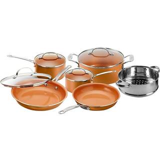 Gotham Steel 10-Piece Kitchen Set med ikke-stick Ti-Cerama Coating af Chef Daniel Green-Inkluderer Skillets Fry Pans Stock Pots and Steamer Inser