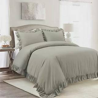 Frodig indretning Reyna Ruffle 100% bomuldsduvet -dæksæt - 3 stykker hyggeligt flæset sengetøj sæt - tidløs elegance og komfort - King Gray