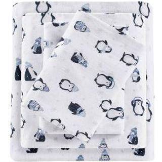 Intelligent Design Hyggeligt Bl?dt 100% Bomuld Flanelltryk Dyr Stjerner S?de Varm Ultra Bl?dt Koldt Vejr Lagen S?t Senget?j Dronning Bl? Pingvine