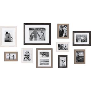 Kate og Laurel Bordeaux Gallery Wall Frame Kit S?t med 10 med forskellige st?rrelsesrammer i moderne bondeg?rdsfinish af sort hvid og gr?