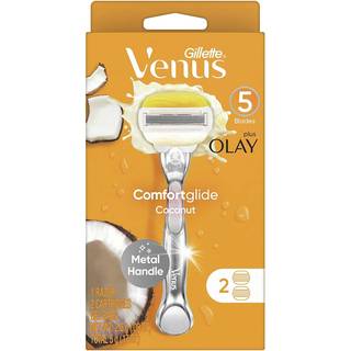 Gillette Venus Comfortglide med Olay Coconut Kvinders barberh?ndtag + Bladrefill S?lv 2 Count