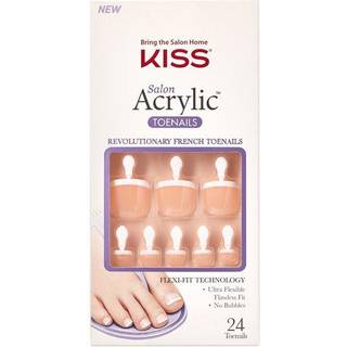 KISS Salon akrylfranske tryk-på tånegler Walk Away hvide tips korte firkantede negle 24 negle og 2 g pink gel-lim