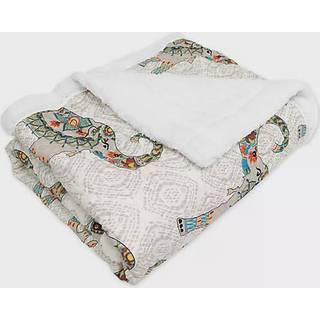 Lush Decor Hati Elephant Throw | Fuzzy Reversible Bohemian Sherpa Blanket - 60 X 50 Navy og Turquoise